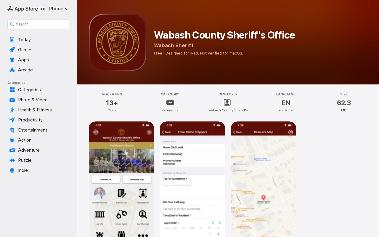App Store listing for the Wabash County Sheriff's Office app