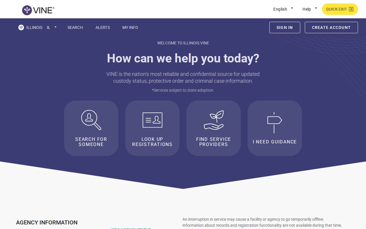 Official Illinois VINELink search interface