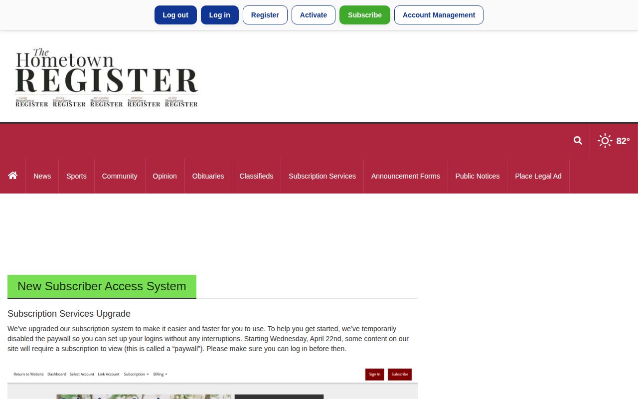 Hometown Register local newspaper website