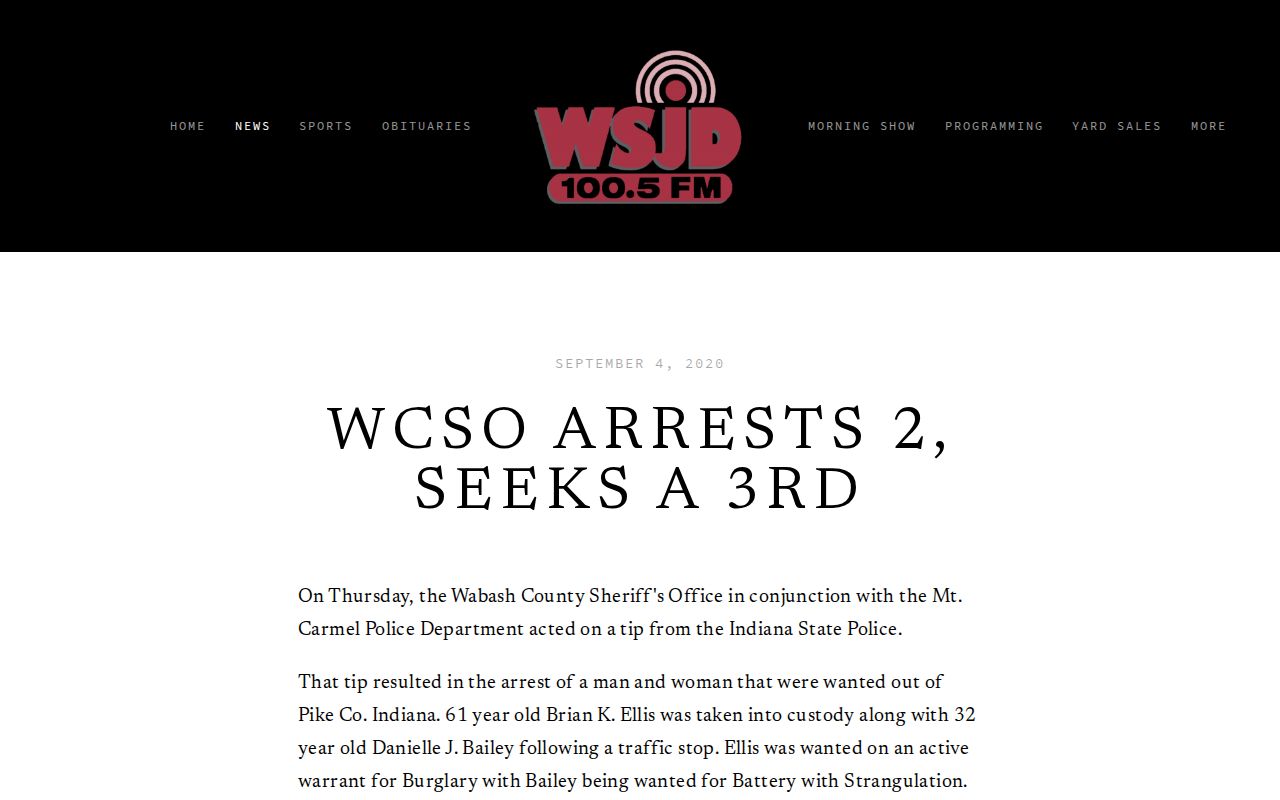 Historical WSJD report involving Wabash County Sheriff and Mount Carmel Police arrests