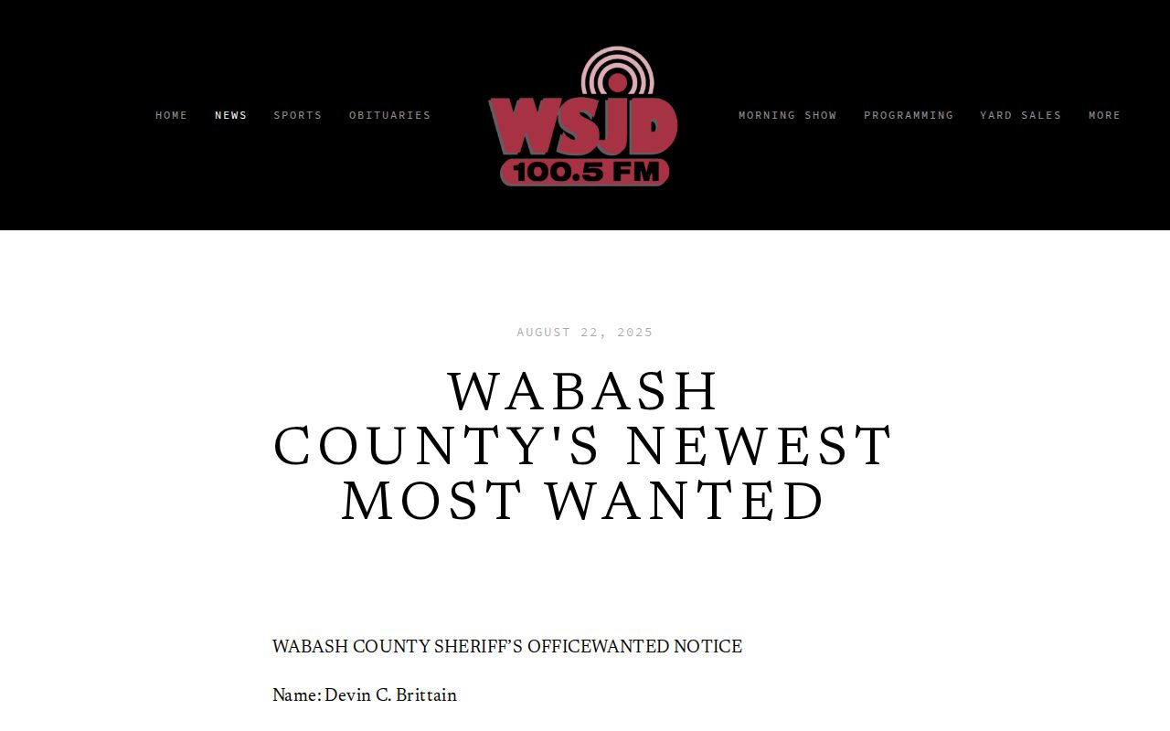 Dated WSJD Wabash County wanted notice page